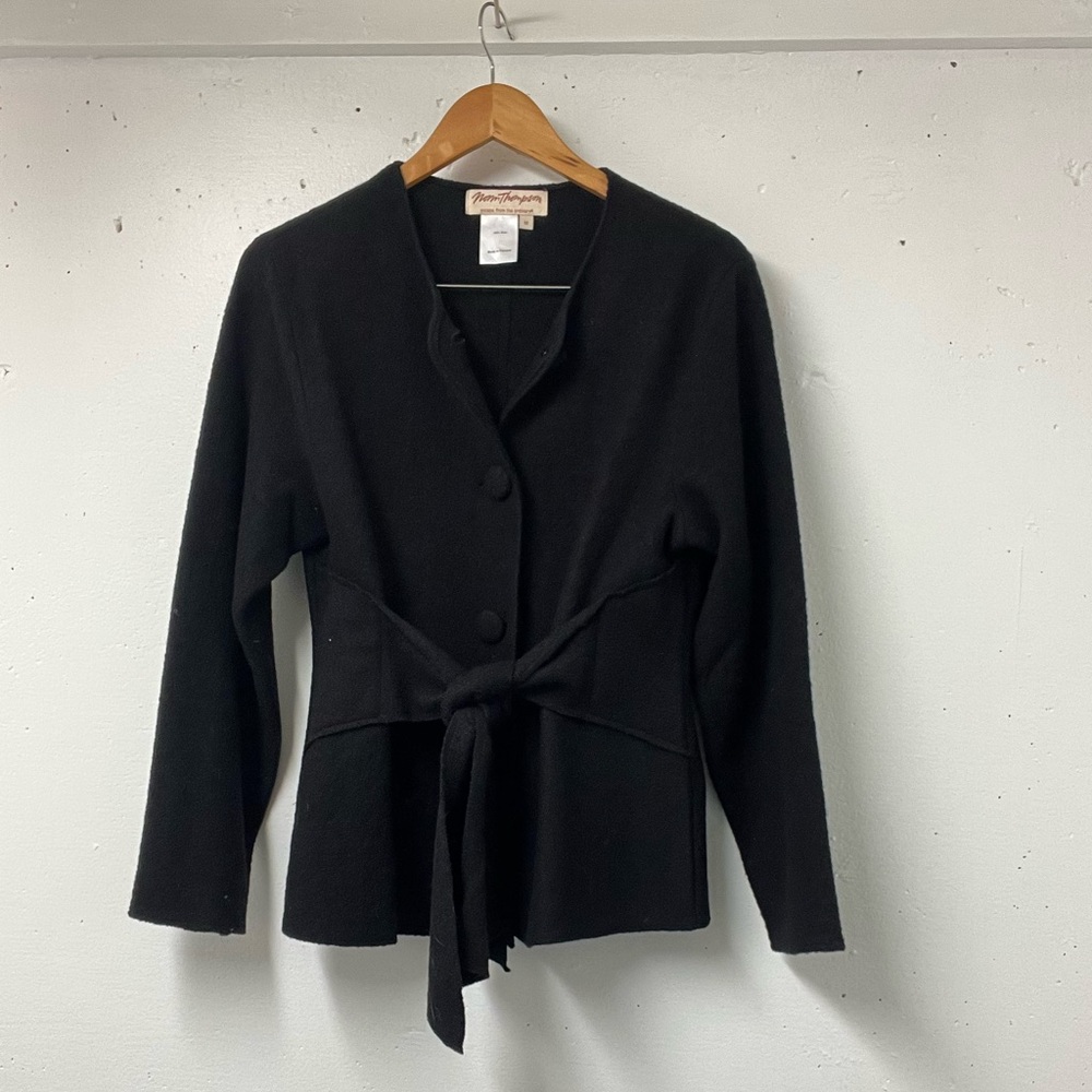Norm Thompson 100% Wool Black Button Jacket with Tie Waist – Size M